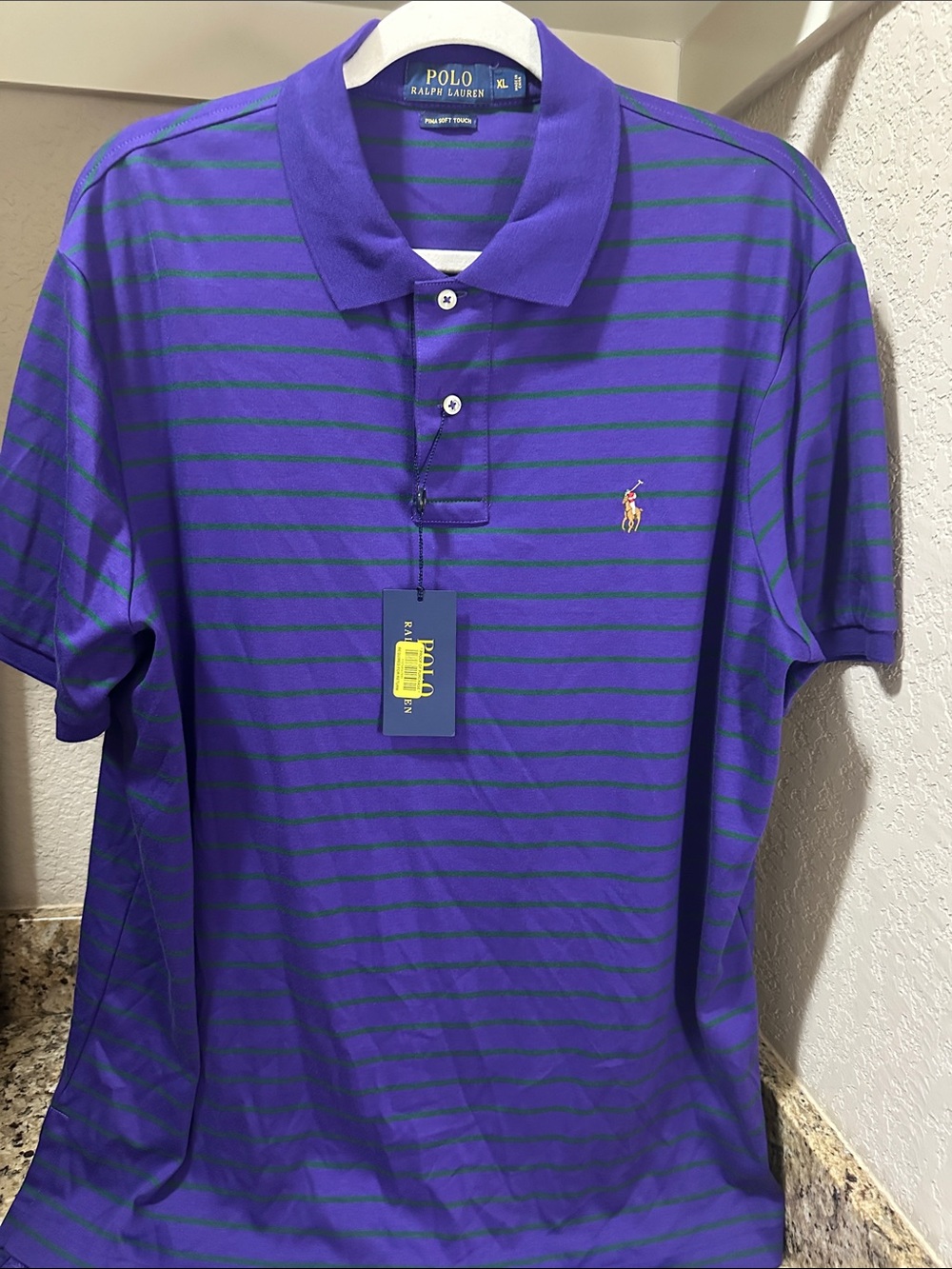 New Polo by Ralph Lauren Men's Purple & Green Striped Polo Shirt Size XL
